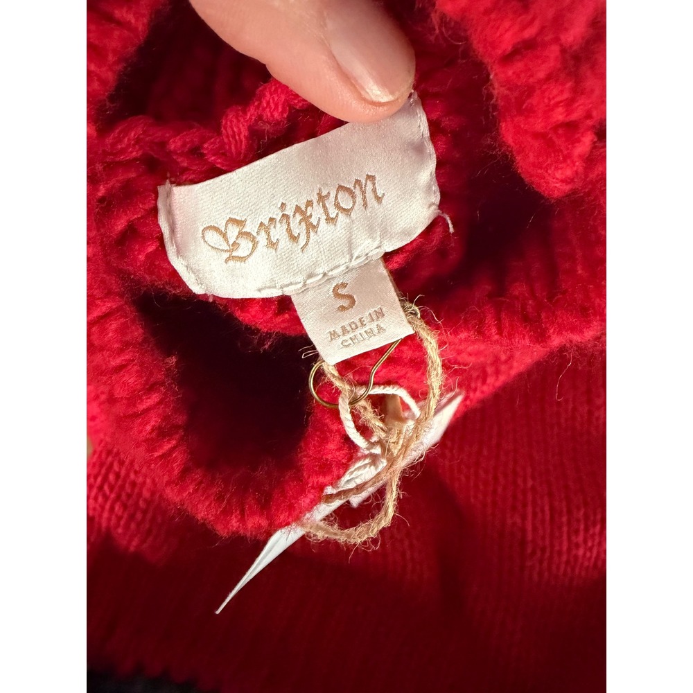 Brixton Womens Red Chunky Knit Mock Neck Puff Sleeve Sweater Small NWT - Picture 6 of 7